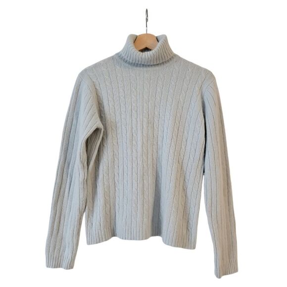 Sag Harbor Long Sleeve Cable Knit Turtleneck Sweater Angola Rabbit Hair Blue M - Picture 1 of 10